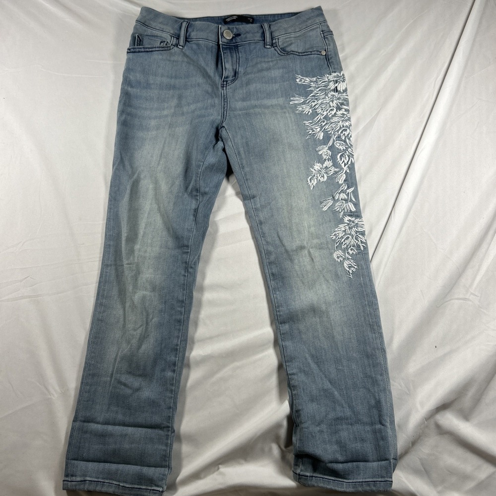 Simply Vera Women's Capri Denim Embroidered Floral Blue Jeans Size 4 Vera Wang